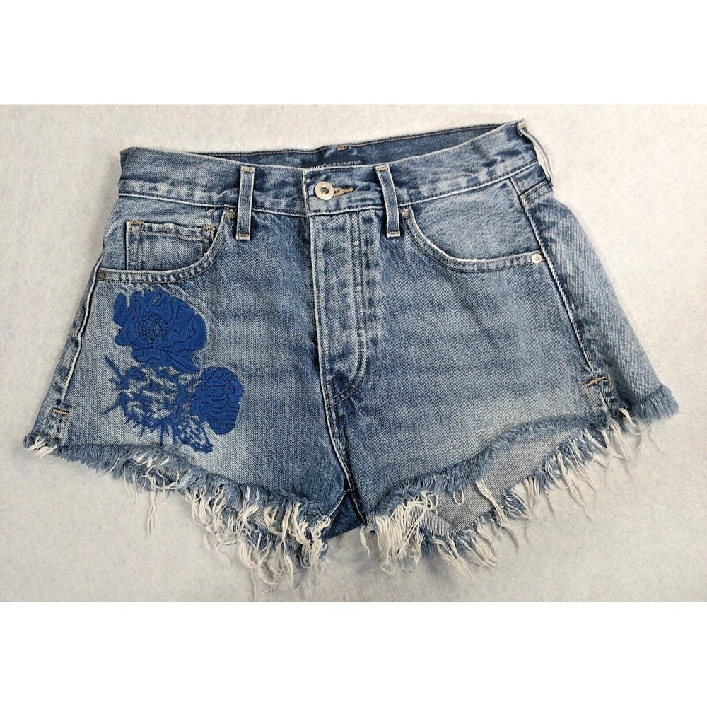Levi's Made Crafted Women's  26 Fray Cheeky Embroidered Floral High Rise Shorts‎